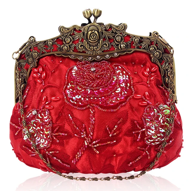Retro beaded Flower women evening bags ladies handbags Day