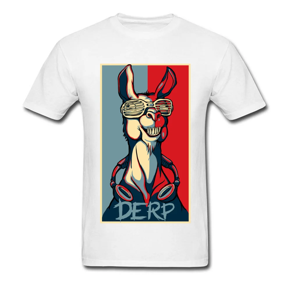 Casual Derp Llama Design Short Sleeve Lovers Day Tees Hip Hop Round Neck 100% Cotton Tee-Shirt Man T-shirts Top Quality Derp Llama white