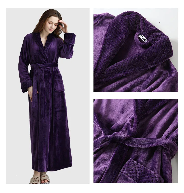 CAVME размера плюс женский длинный фланелевый Халат для влюбленных на заказ свадебное кимоно халат зимний мужской халат