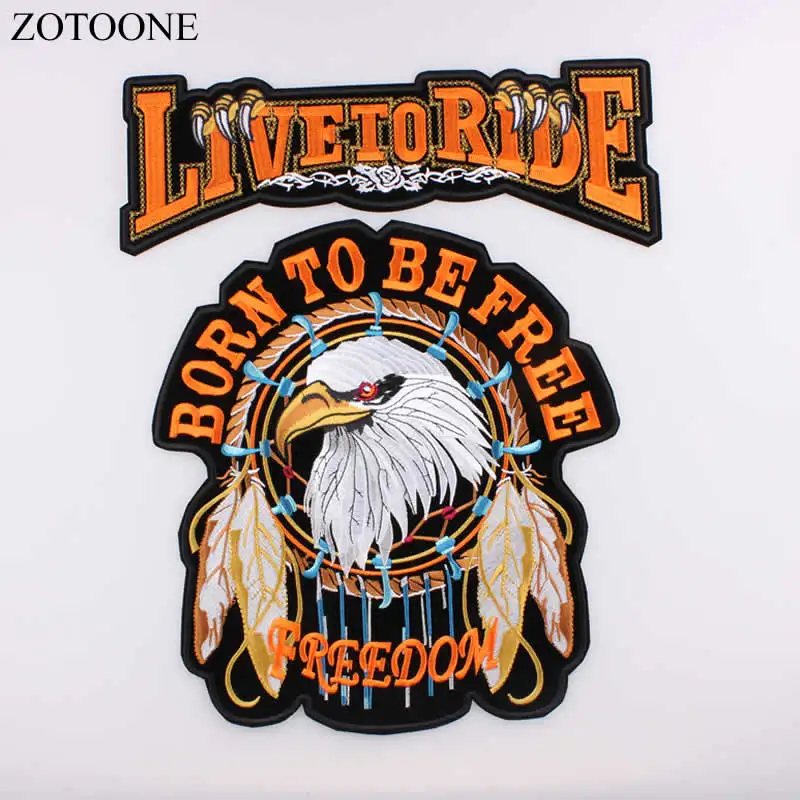 ZOTOONE большая панк Байкерская нашивка с железной вышивкой Live To Ride Born Free американская Классическая большая мотоциклетная нашивка для одежды C