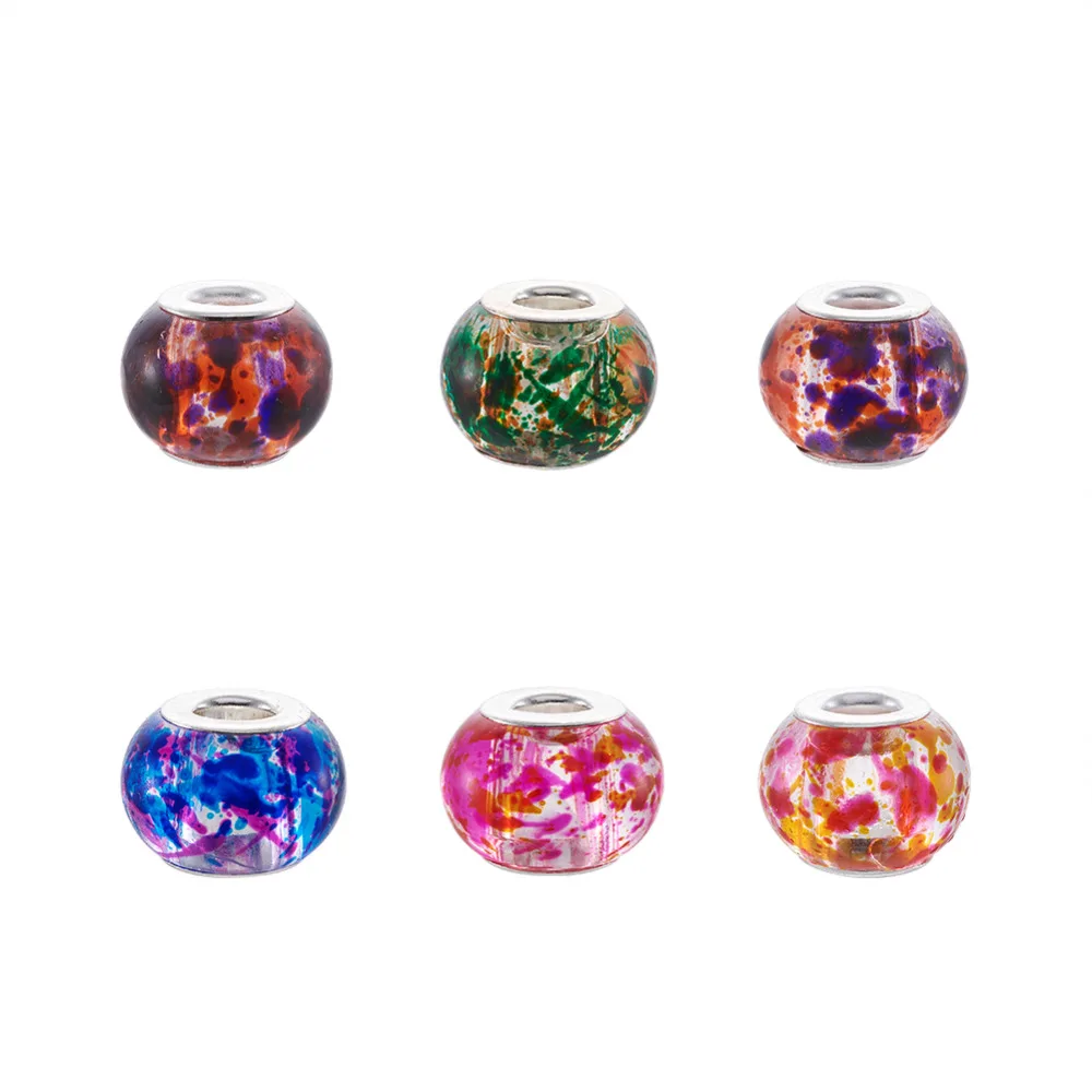 Pandahall 100pcs 15x12mm Spray Painted Glass European Beads with Brass Findings Hole: 5mm for DIY Jewelry Making Necklace | Украшения и