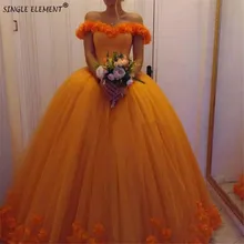 Пышные платья Золушки 3D ручной работы с цветочной аппликацией оранжевые милые 16 Платья принцессы