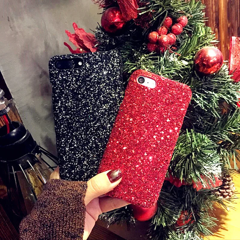 

Fashion Sparkle Glitter Phone Case for iphone X 8 7 6 S 6S Plus 5 5S SE Powder Sequins Diamond Cover for iPhone 7 New Year gift
