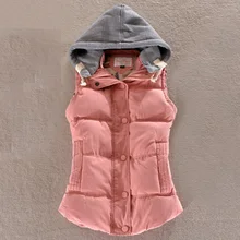 Женский однотонный хлопковый пуховый жилет с капюшоном больших размеров 4XL 5XL горячая Высококачественная брендовая Новая женская зимняя теплая куртка и верхняя одежда