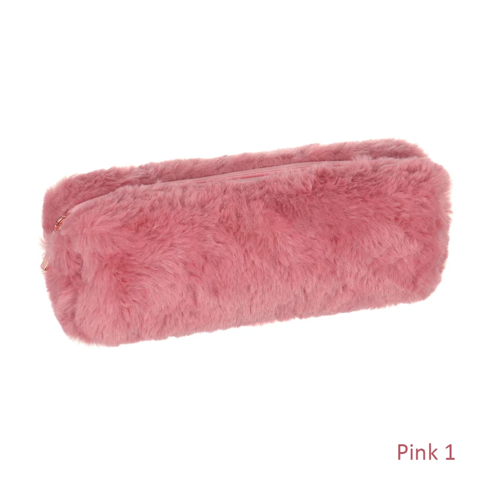 Сплошной цвет плюшевый пенал для девочек школьные пеналы сумка пенал для канцелярских принадлежностей кавайный чехол для карандаша школьные принадлежности - Цвет: Pink 1
