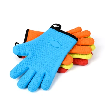 

200Pcs/Lot Silicone Oven Mitts, Ideal Protection With Extra Long Thick Quilted Cotton Liner, Silicone BBQ Glove