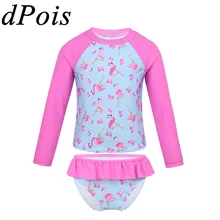 Детский танкини для девочек с принтом, спортивный костюм, женский купальник, купальный костюм, детский солнцезащитный костюм, топы с оборками