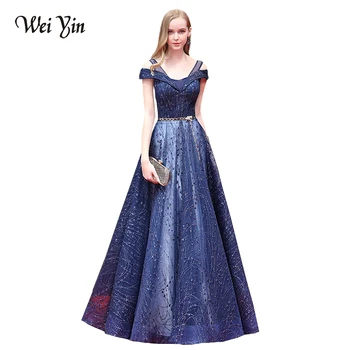 

WeiYin 2019 Sexy V-Neck Evening Dresses Party on Sale A Line Prom Women Formal Evening Gowns Dresses Robe De Soiree Longue