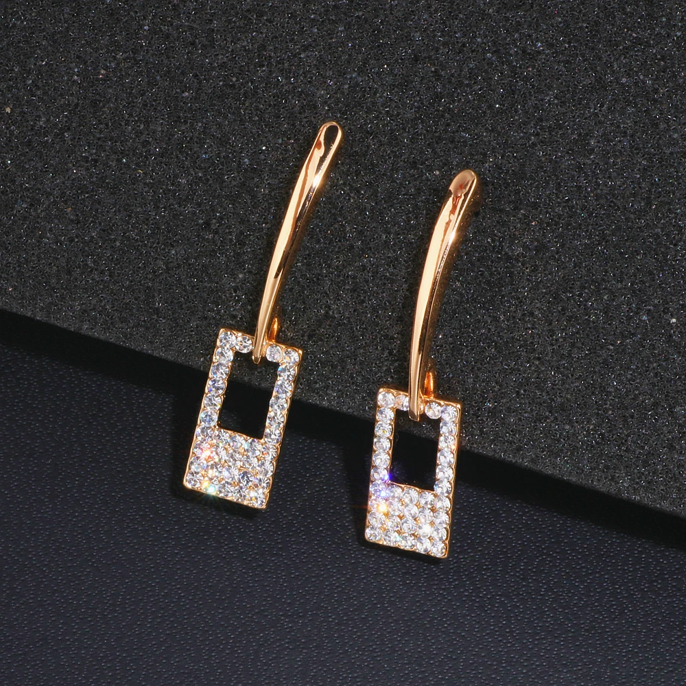 Роскошные классические длинные серьги с кристаллами золотистого цвета, простые Геометрические Квадратные Висячие серьги для женщин и девушек, ювелирные изделия, подарки WX092
