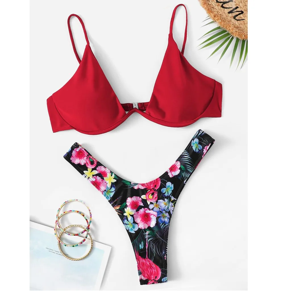 

Women Print Push-Up Padded Bra Beach Tankini Bikini Set Swimsuit Spaghetti Strap Swimwear Bathing Suit Bikini 2019 Mujer