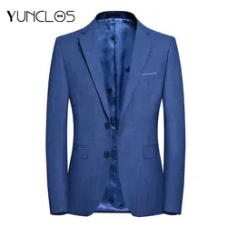 YUNCLOS 2019 для мужчин Slim fit костюм Блейзер модные бизнес 2 пуговицы плед повседневное блейзер для мужская верхняя одежда