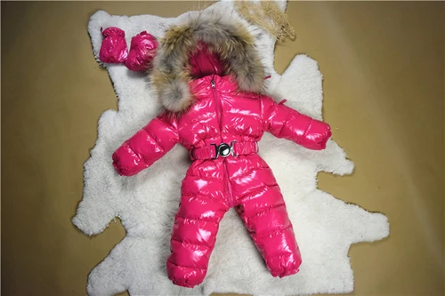 Детские зимние комбинезоны; комбинезон с капюшоном; белые куртки-пуховики для мальчиков и девочек; зимние пальто; детская одежда; утепленные комбинезоны для малышей - Цвет: Rose red brown
