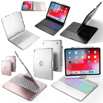 

360 Degree Rotating Wireless Bluetooth 7 Color Backlit Keyboard Pencil Case Stand Smart Cover For Apple iPad Pro 12.9 2018 Coque