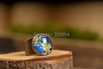 

wholesale 12pcs Planet Earth world map Adjustable ring brass pendant men women fashion steampunk new xmas gift