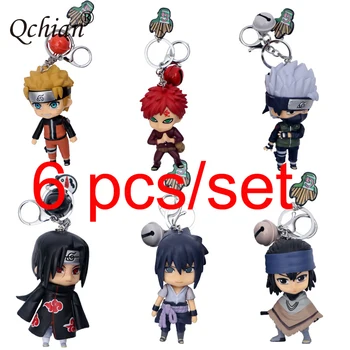 

6pcs/set 3D Naruto Sasuke keychain with bell cartoon cute car key chain bag accessories pendant