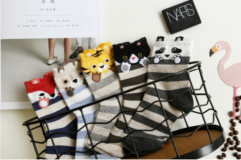 Магазин Crazy Fly Новый Для женщин мультфильм животных носки милые полосатые панды, лисы 3D животного Повседневное дышащие хлопковые носки Meias