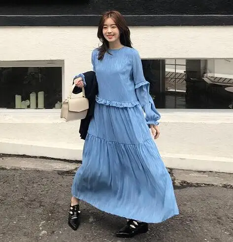 

GETSRING Women Dress Long Chiffon Dress Loose Summer Women Dresses Sexy Vintage All Match Long Dresses Long Sleeve Bottoming