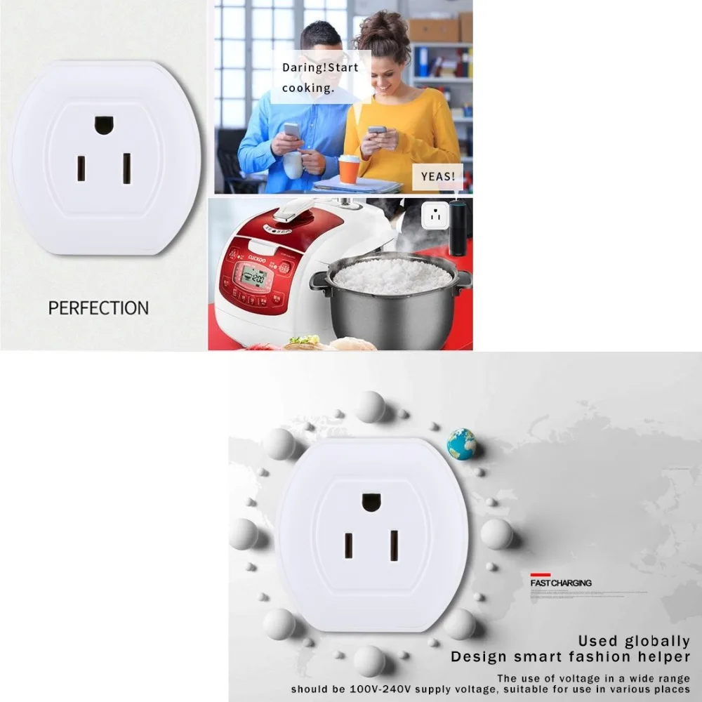 V04 10A Мини Wi-Fi Plug синхронизации умная розетка работает с Alexa и Google дома, AC 100-240 В, США Plug