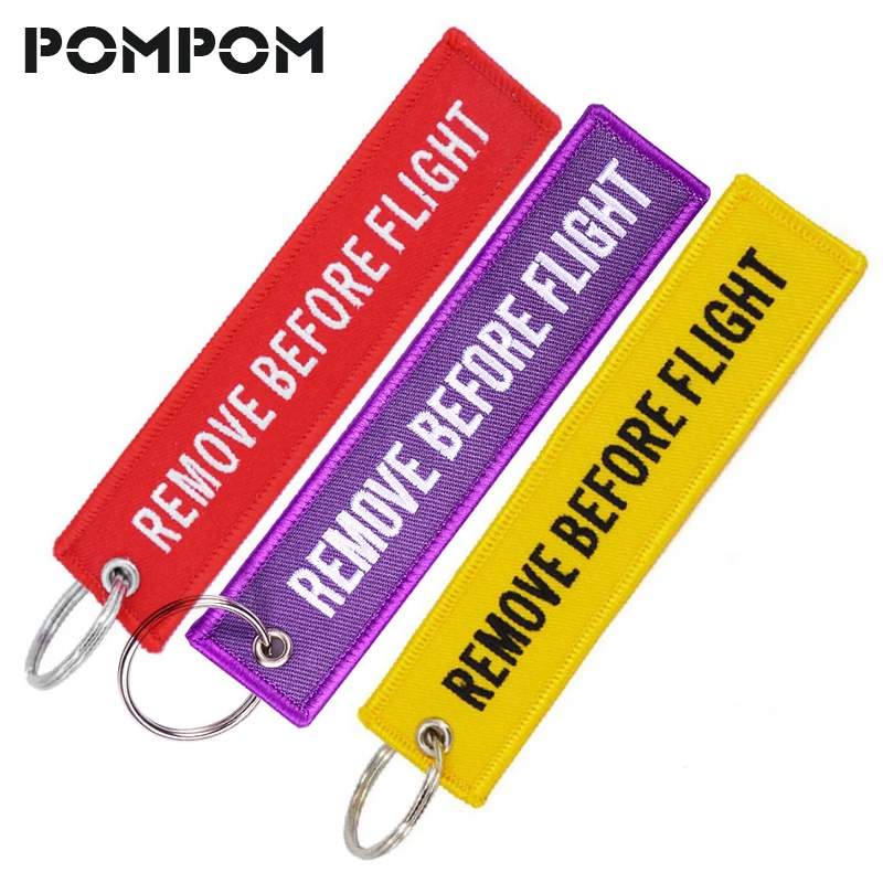 

3PCS/LOT Purple REMOVE BEFORE FLIGHT Key Chain for Cars Custom Key Chains Tag Stitch Key Fobs Keychain llavero bordado Jewelry
