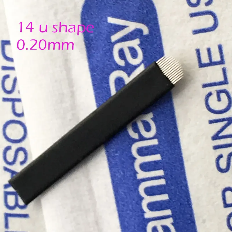 100 pcs black Lamina Tebori 14 Pin U Shape Tattoo Needles Microblading needles 0.20mm blades needles for Eyebrow Manual Pen   -3