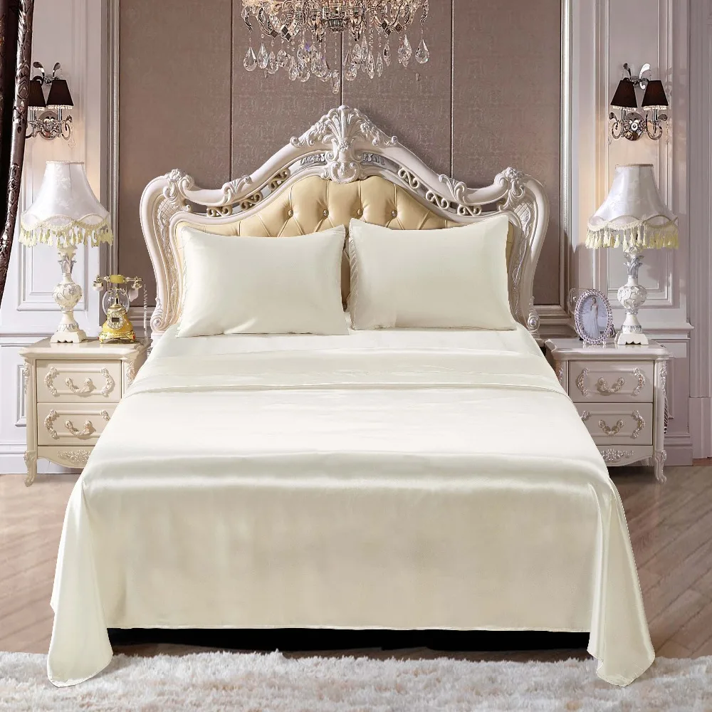 

Satin Silk Bedding Set Home Textile Bed Sheet Set Flat Sheet Flat Sheet Pillowcases Wholesale 4 Pcs Queen Twin Size Bed Sheets