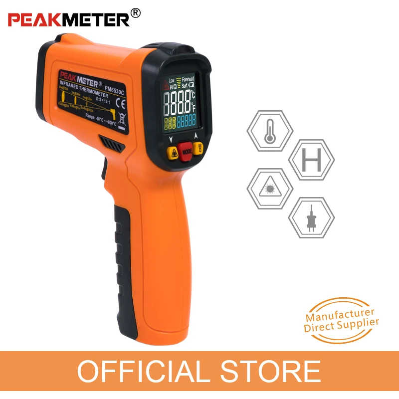 Продажа PEAKMETER PM6530C ЖК ручной лазерный цифровой ИК инфракрасный термометр Температура 50 ~ 800 с K Тип окружающего УФ светильник