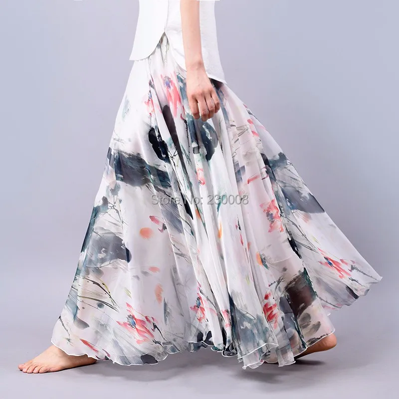 Элегантные фантазийные Цветочные Чернила длинная юбка с принтом 2019 Женская мода эластичный пояс Макси-длинные большие качели Цветочные