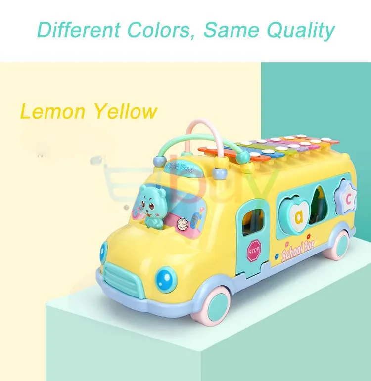 Детский Электрический школьный автобус, музыкальный автомобиль с ударным фортепиано, соответствующие блоки, Переводные шарики, Ранние развивающие игрушки для детей, подарок - Цвет: Lemon Yellow