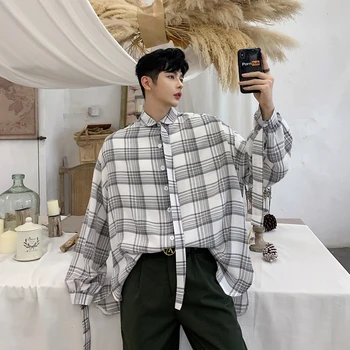 

2019 Men's Lattice Printing Ribbon Decoration Shirts Long Sleeve Hawaiian Shirt Camisa Masculina Streetwear Clothes Shirts M-XL