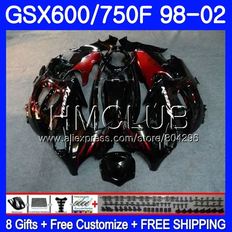 

Bodys For SUZUKI KATANA GSXF 750 600 GSXF750 98 99 00 01 02 2HM.0 GSX750F GSXF600 1998 1999 2000 2001 2002 Fairing Red flames