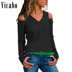 Vicabo повседневное Slim Fit свитер для женщин сплошной осень зима одноцветное Топы корректирующие трикотаж джемпер женский сексуальный