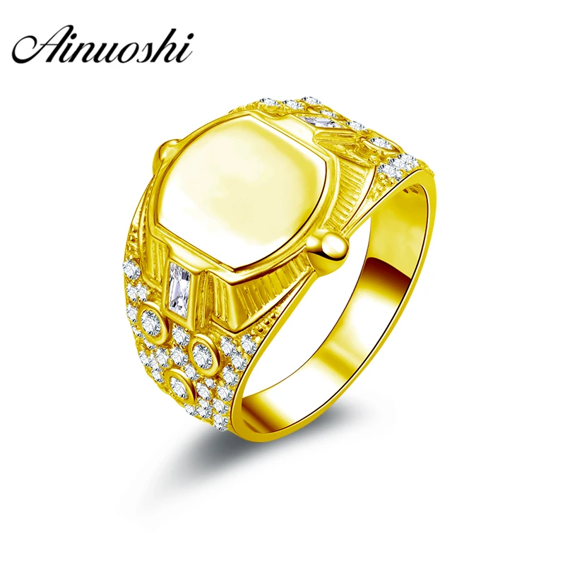 

AINUOSHI Luxurious Smooth Gold Men Ring 10K Solid Yellow Gold Ring Geometric Design Engagement Wedding Jewelry 6.8g Wedding Band