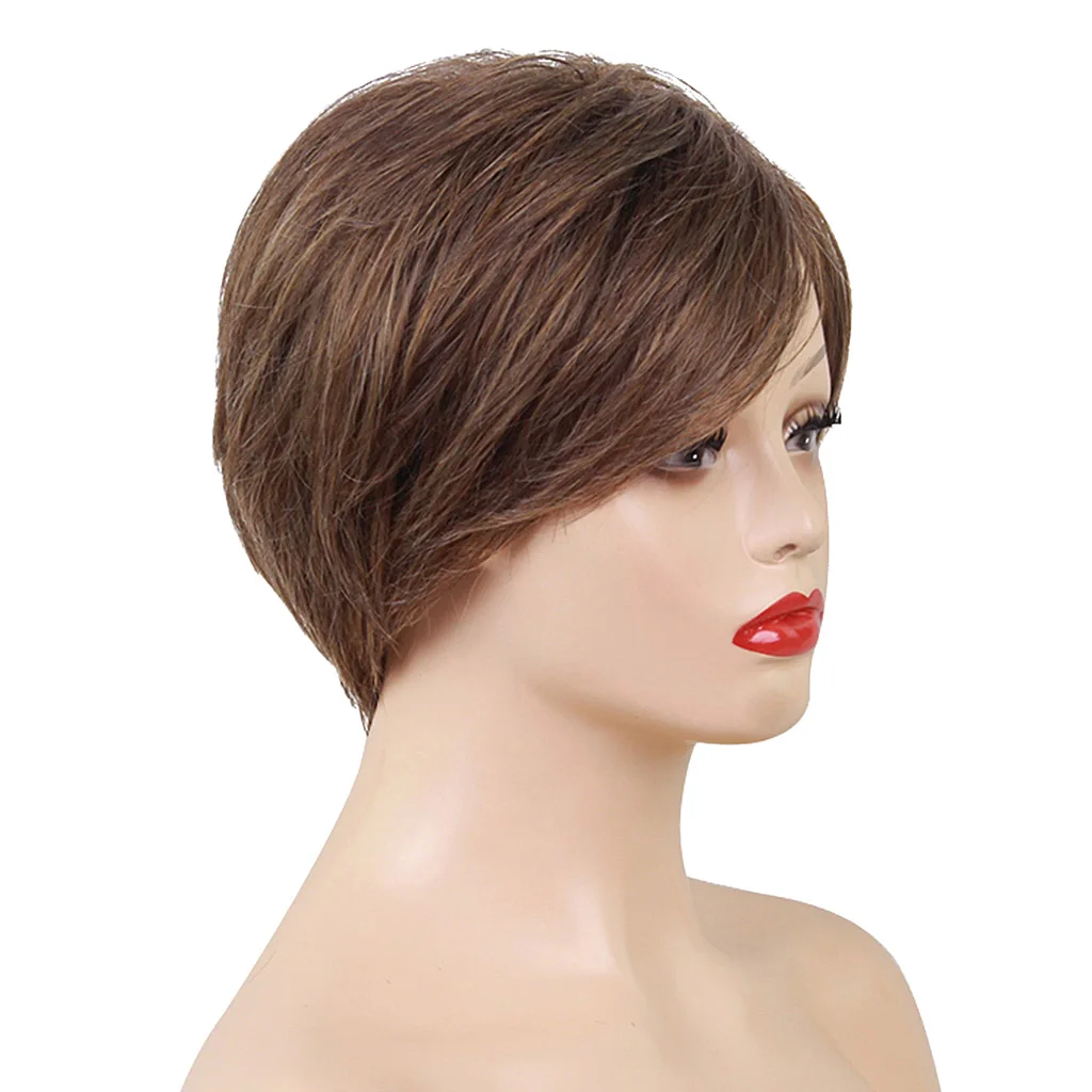 

Short Afro Kinky Straight Wigs Human Hair Wig Natural Looking for Black/White Women Cosplay Party Daily Fancy Dress- 8' Brown