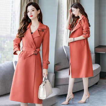

Solid Color Women's Windbreakers Sobretudo Feminino Casacos Femininos Office Lady Chic Trench Coat For Women Long Wind Coat