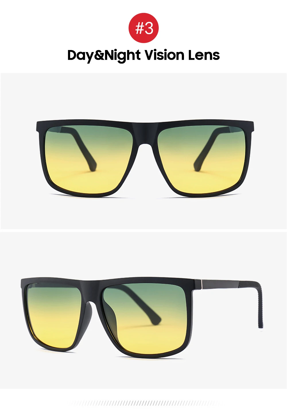 VIVIBEE прямоугольные негабаритные фотохромные солнцезащитные очки поляризационные мужские женские TR90 солнцезащитные очки для дневного и ночного видения вождения