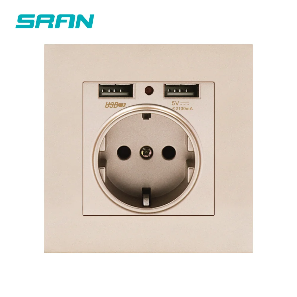 SRAN ЕС стандартный разъем Черный огнезащитный ПК Панель розетка электрическая с USB интерфейсом Семейные необходимые инструменты - Тип: Gold