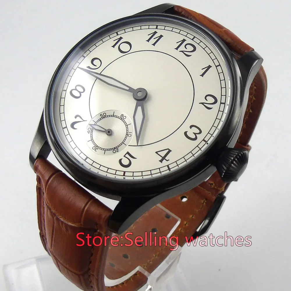 

classic 44mm parnis white dial PVD 6498 movement hand winding mens watch