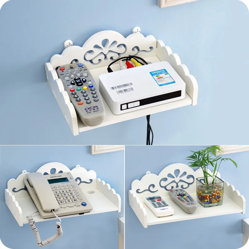 

DIY carved woden HDF STB Remote Control holder TV Set-top decorative wall shelf mobile phone storage rack organizer home deocr