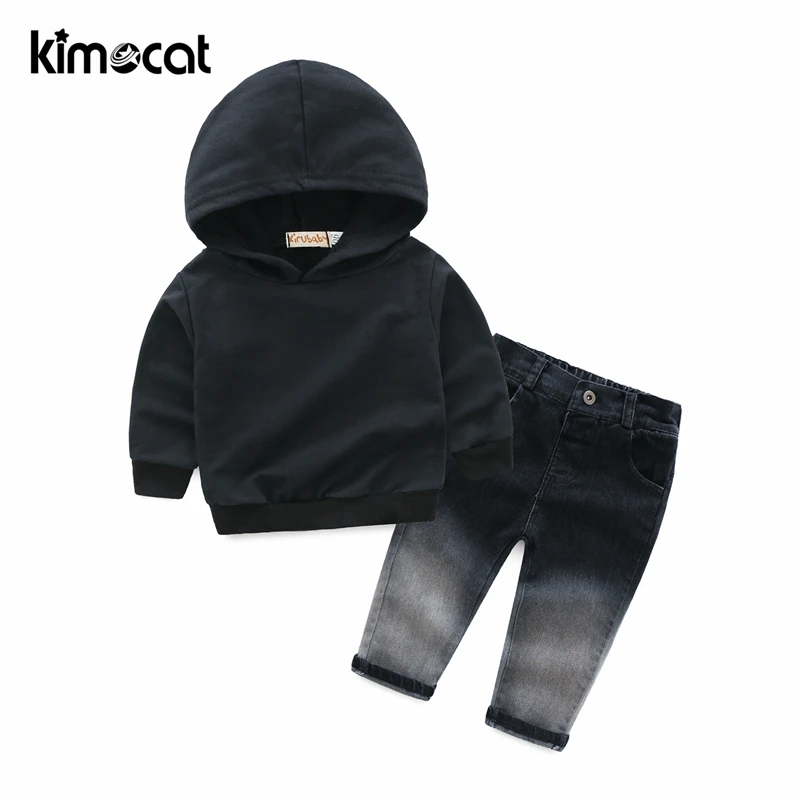 Kimocat الربيع الخريف طفل رضيع ملابس طويلة الأكمام خطابات Printting السترة ملابس رياضية مقنعين + الجينز الفتيان الملابس مجموعة 2 pcs
