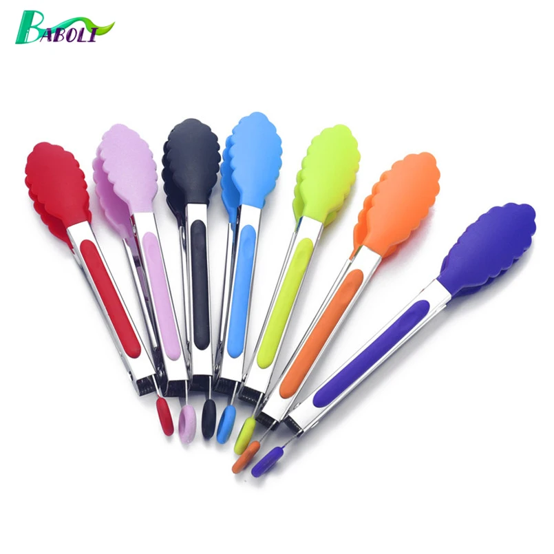 

1PC 20cm Non-Stick Plastic Head Silicone Cover Handle Tongs Sweet Color Heat Resistant Clips Serving BBQ Cookware Kitchen Tools
