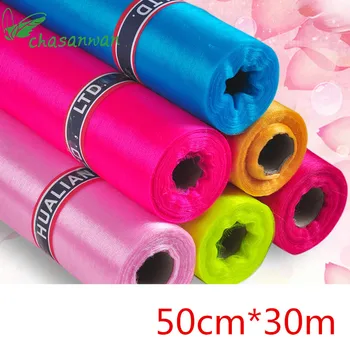 

30m Sheer Crystal Organza Tulle Roll Fabric Baby Shower Bride To Be Wedding Decoration Tulle Organza Chair Sashes Width 50cm,Q
