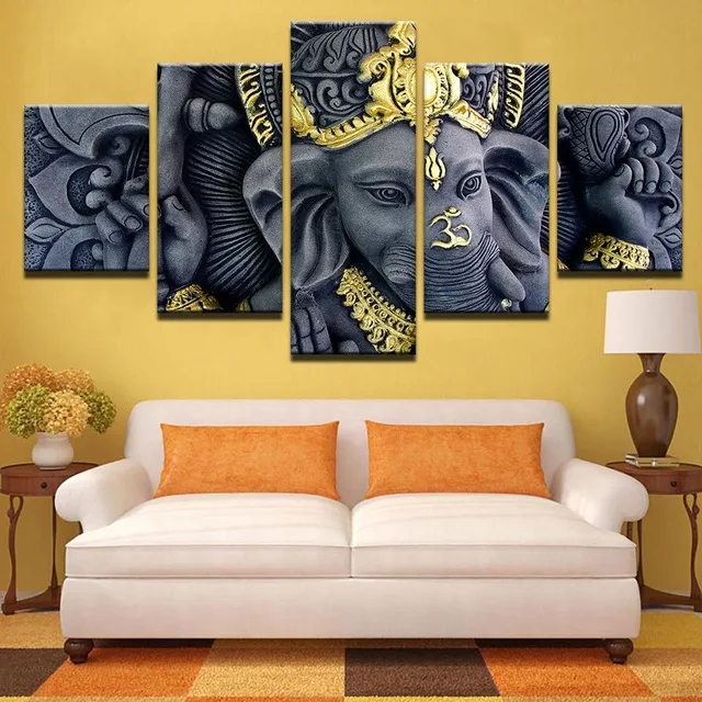

Framed 5 pcs HD Print Ganesh Statue painting canvas wall art picture for living room decor home print /PT1311