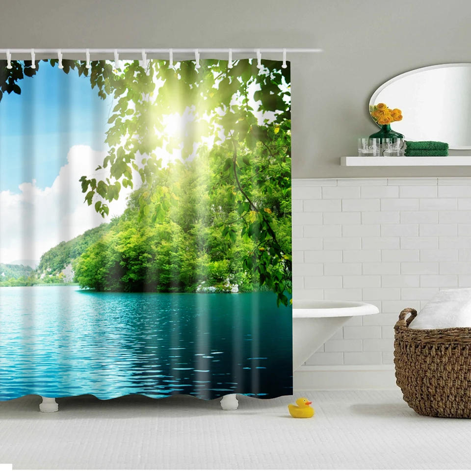 high quality Waterproof Shower Curtains Stone Bathroom Creative Polyester Bath Curtain Bamboo