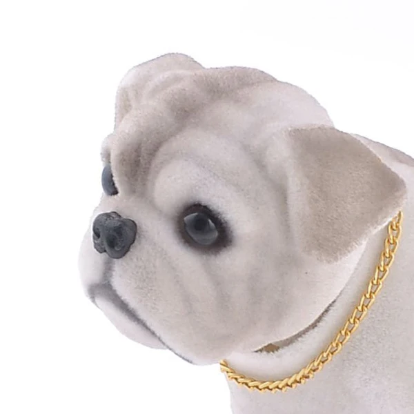  White Light Gray Shaking Head Nodding Bulldog Dog Decoration for Car