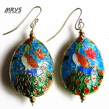 New font b Blue b font Green Peacock Ethnic Cloisonne Enamel Fashion Ear Jewelry Dangle Drop