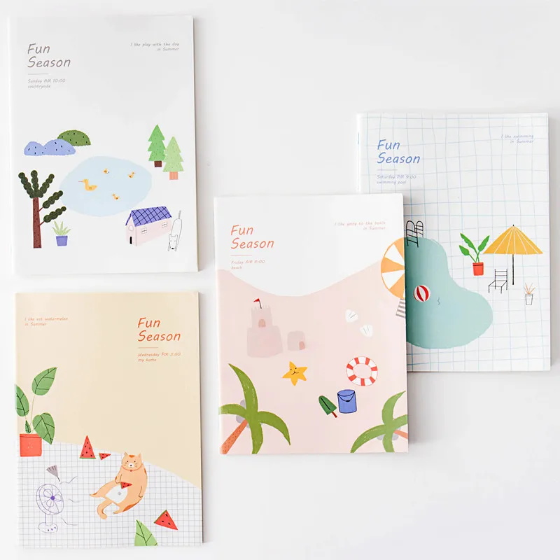 

Fun Season" Pack of 4 Cute Big Size Notebooks Notepad Student Exercise Books Stationery Gift