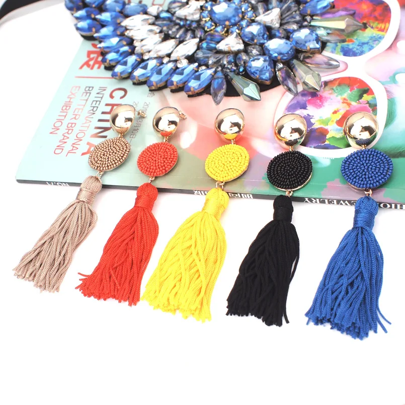 MANILAI Bohemia Tassels Earrings For Women Fashion Resin Bead Long Fringe Statement Drop Dangle Earrings Brincos Beach Jewelry
