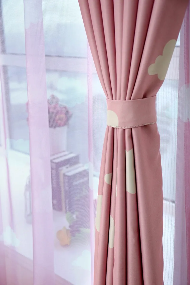 Современная вуаль с принтом в виде белых облаков, розовые шторы, оконная сетка, пряжа для детской комнаты, спальни, шторы из тюля, ткань T& 125#20