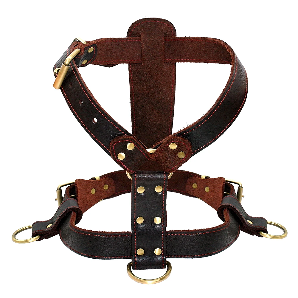 Genuine Leather Dog Harness Brown Walking Training Harnesses 23''34.5