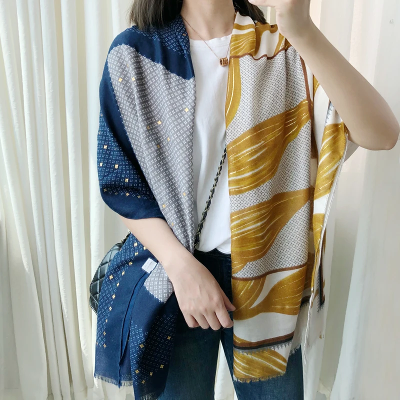 

Women Spring Autumn Printed Plaid Patchwork Color Large Cover Up Long Cotton Feeling Pashmina Shawl With Tassel Large Scarf Wrap
